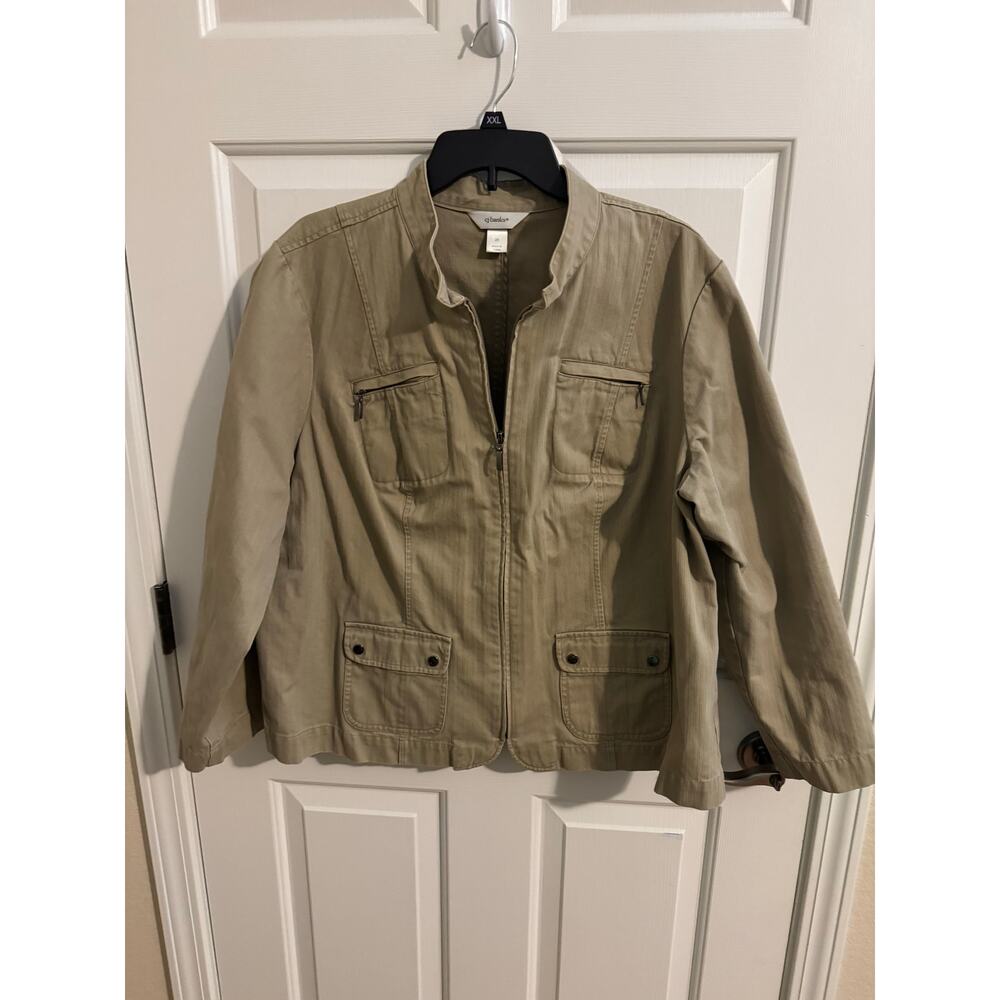 CJ Banks Full Zip Round Neck Cotton Utility Jacket Blazer Beige Tan Plus 2X